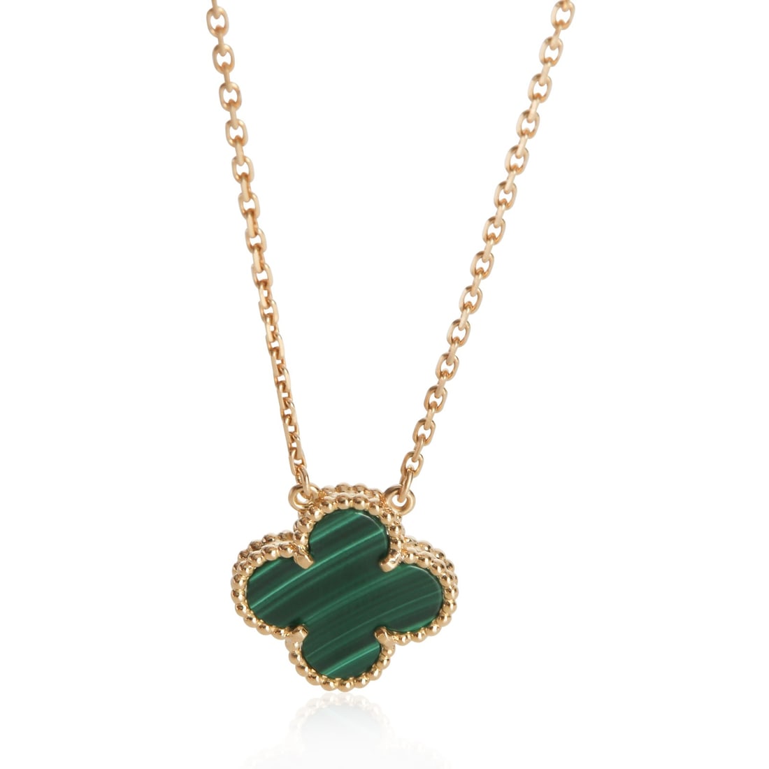 Van Cleef Arpels Vintage Alhambra Malachite Pendant 18k Yellow Gold: Van Cleef Arpels Vintage Alhambra Malachite Pendant 18k Yellow Gold This Van Cleef & Arpels Vintage Alhambra pendant features a malachite main stone set in 18k yellow gold. The pendant is designed wit