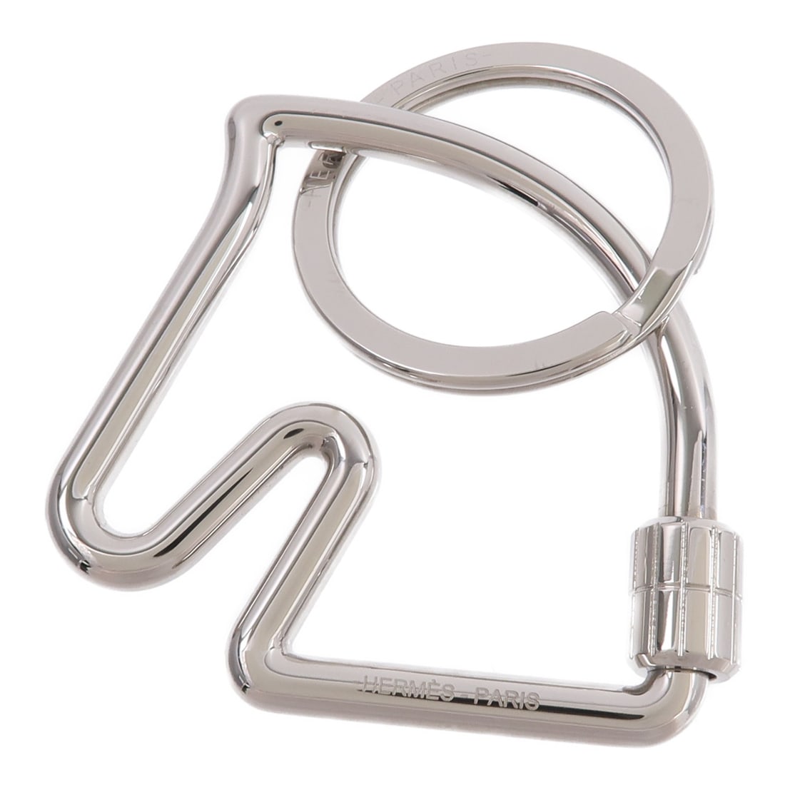 Hermes Cheval Stainless Steel Key Ring Silver: Hermes Cheval Stainless Steel Key Ring Silver This Hermes key ring features a sleek design crafted from stainless steel in a silver tone. Suitable for unisex use, it showcases a refined and modern sty