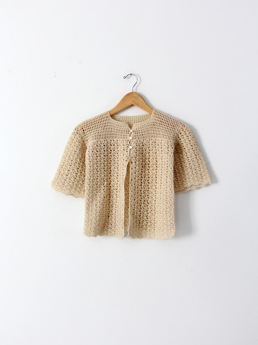 1920s Vintage Cream Crochet Cardigan Blouse with Pearly Buttons (1 of 5)
