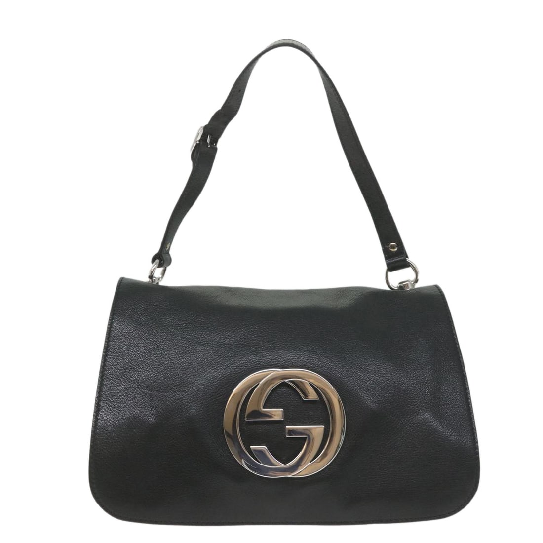 Gucci Blondie black leather flap shoulder bag: Gucci Blondie black leather flap shoulder bag This Gucci Blondie Flap Bag is crafted from black leather and features a sleek, structured silhouette. Designed for women, the bag offers a spacious inter