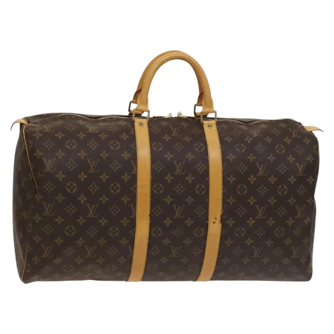 Louis Vuitton Keepall 55 Monogram Canvas Travel Bag: Louis Vuitton Keepall 55 Monogram Canvas Travel Bag This Louis Vuitton Keepall Bag features the iconic Monogram Canvas in brown and is designed for unisex use. The bag shows signs of wear, including o