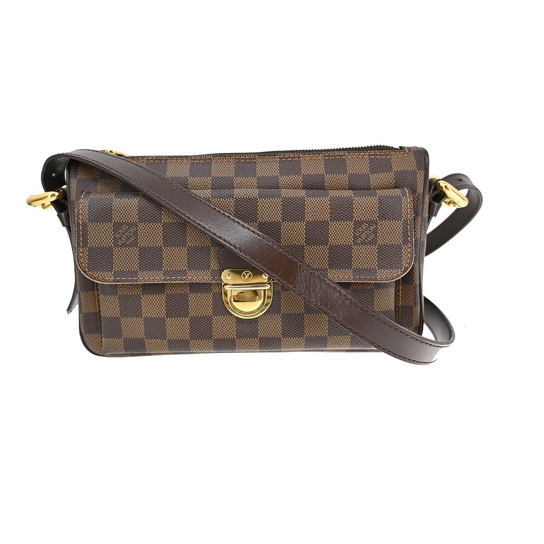 Louis Vuitton Ravello GM Damier Canvas Shoulder Bag: Louis Vuitton Ravello GM Damier Canvas Shoulder Bag This Louis Vuitton Damier Ravello GM shoulder bag features the signature checked Damier canvas leather in Ebene color. Designed with a medium size, 