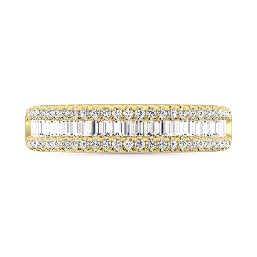 14K Yellow Gold Lab Grown Diamond 1 Ct.Tw. Baguette Wedding Band: 14K Yellow Gold Lab Grown Diamond 1 Ct.Tw. Baguette Wedding Band This luxurious baguette wedding band in 14K yellow gold is adorned with 1 Ct.Tw. of lab grown diamonds, blending warmth with refined sp