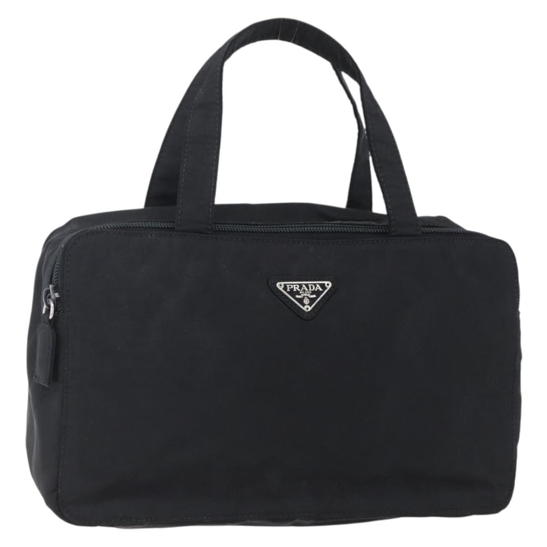 Prada Black Nylon Vintage Women's Handbag 26cm by 16cm by 10cm: Prada Black Nylon Vintage Women's Handbag 26cm by 16cm by 10cm This pre-owned Prada vintage handbag is crafted from black nylon and designed for women. It features a shoulder strap and metal fittings,