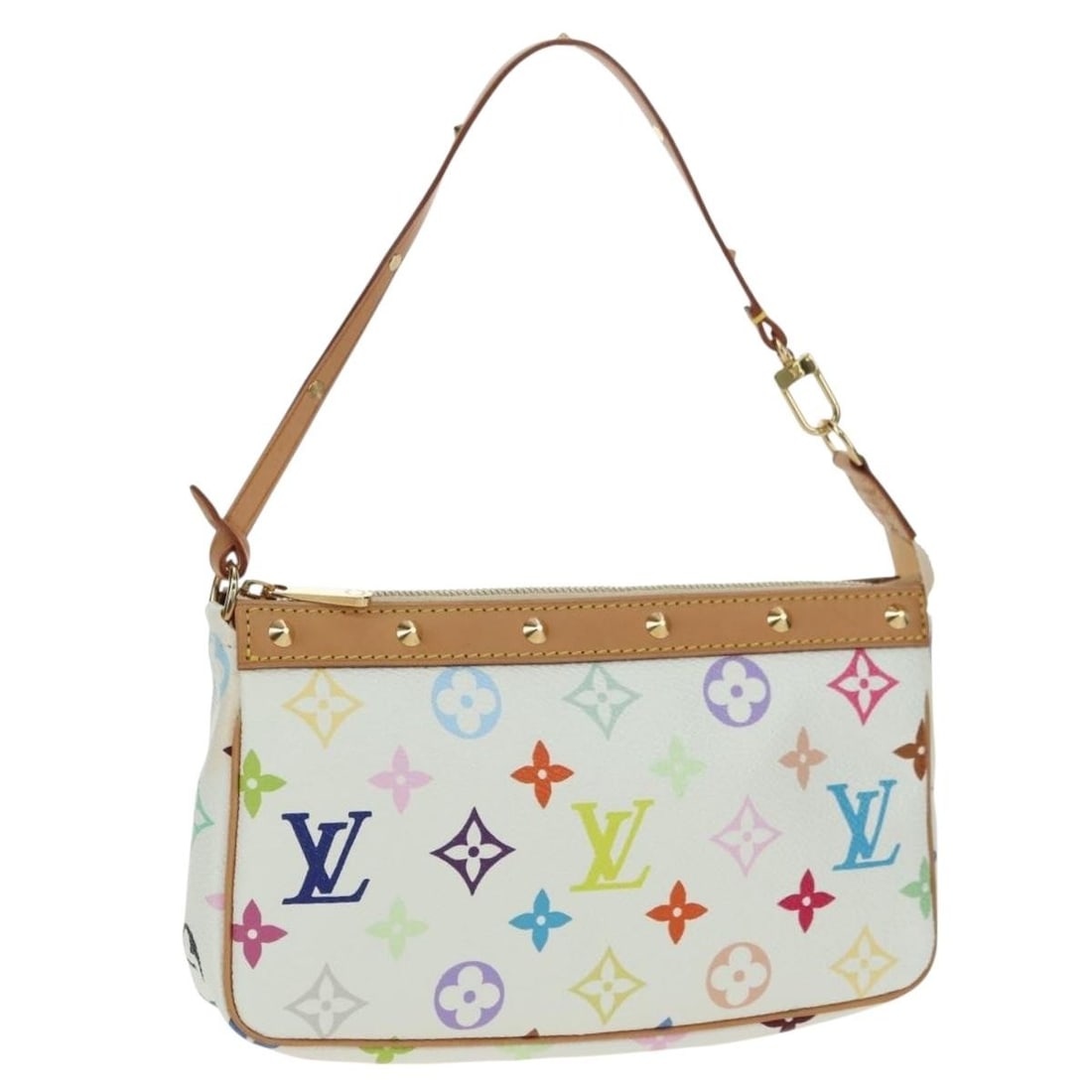 Louis Vuitton Monogram Multicolor White Pouch M92649 Dust Bag Box: Louis Vuitton Monogram Multicolor White Pouch M92649 Dust Bag Box This Louis Vuitton Monogram Multicolor Pochette Pouch in white features a vibrant monogram canvas exterior and is designed for women. 