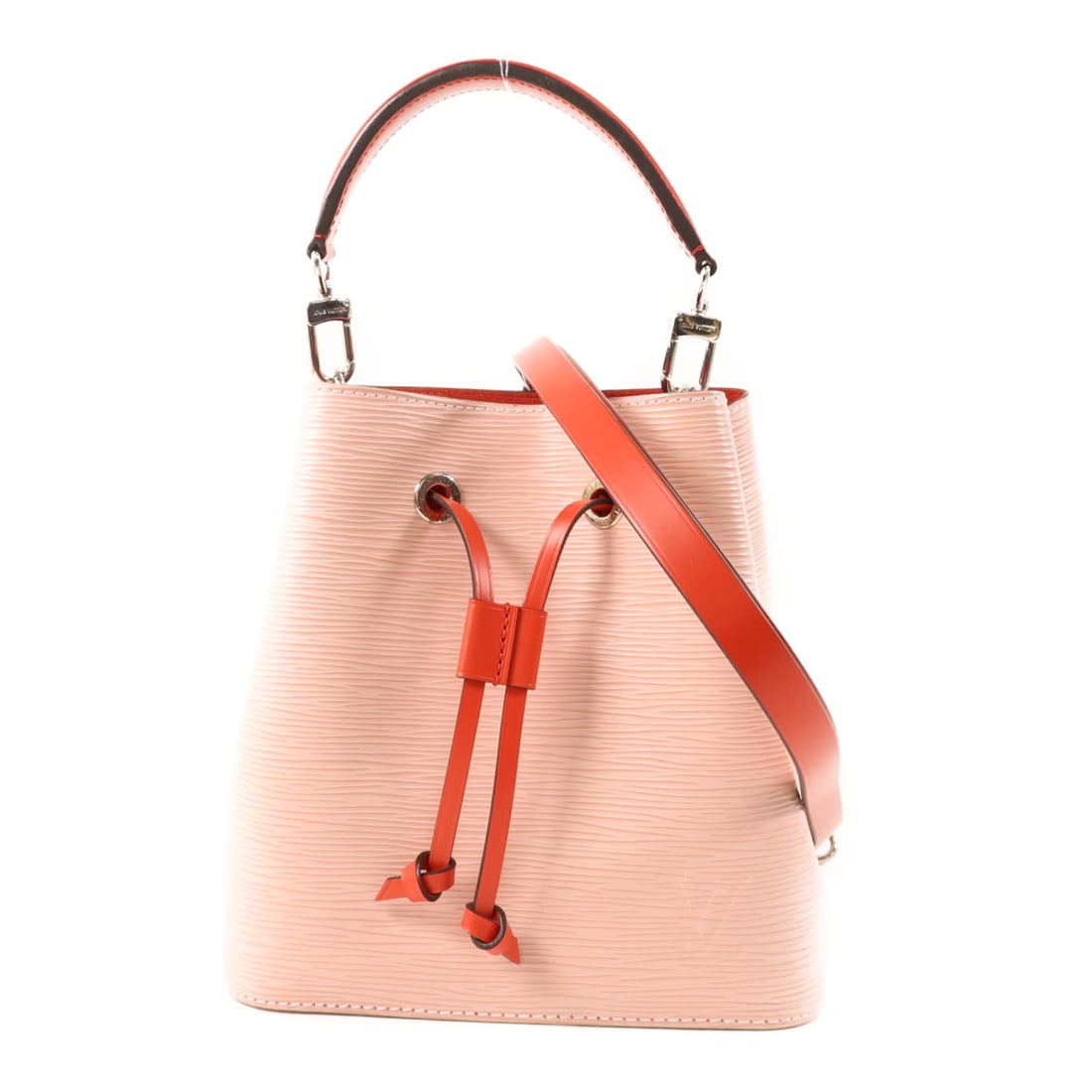 Neo Noe BB Pink Epi Calfskin Shoulder Bag by Louis Vuitton M53609: Neo Noe BB Pink Epi Calfskin Shoulder Bag by Louis Vuitton M53609 This Louis Vuitton Neo Noe BB is a 2-way shoulder bag crafted from pink Epi calfskin leather. Featuring a versatile design, it can be 