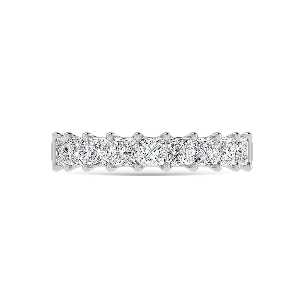 14K White Gold 2 1/4 Ct.Tw. Princess Shape Lab Grown Diamond Half Way Eternity Band: 14K White Gold 2 1/4 Ct.Tw. Princess Shape Lab Grown Diamond Half Way Eternity Band 14k White Gold Stone Color: F Stone Clarity: Vs Each ring is presented in standard size 6.5. Complimentary resizing 