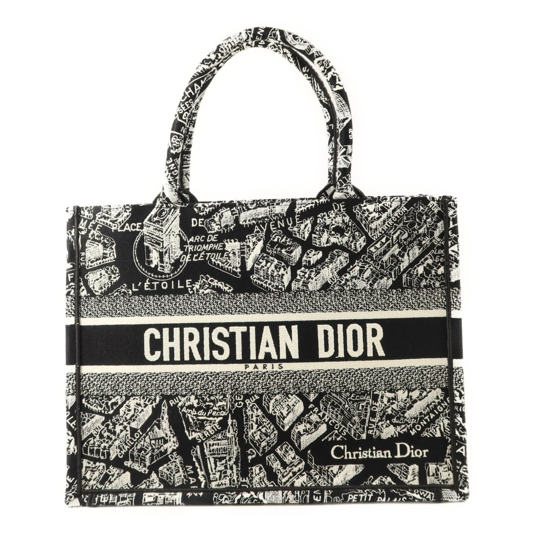 Dior Book Tote Medium Black Canvas Handbag: Dior Book Tote Medium Black Canvas Handbag This Christian Dior Book Tote Medium Handbag features a classic black and white canvas exterior. Designed for women, it offers a spacious interior ideal for 
