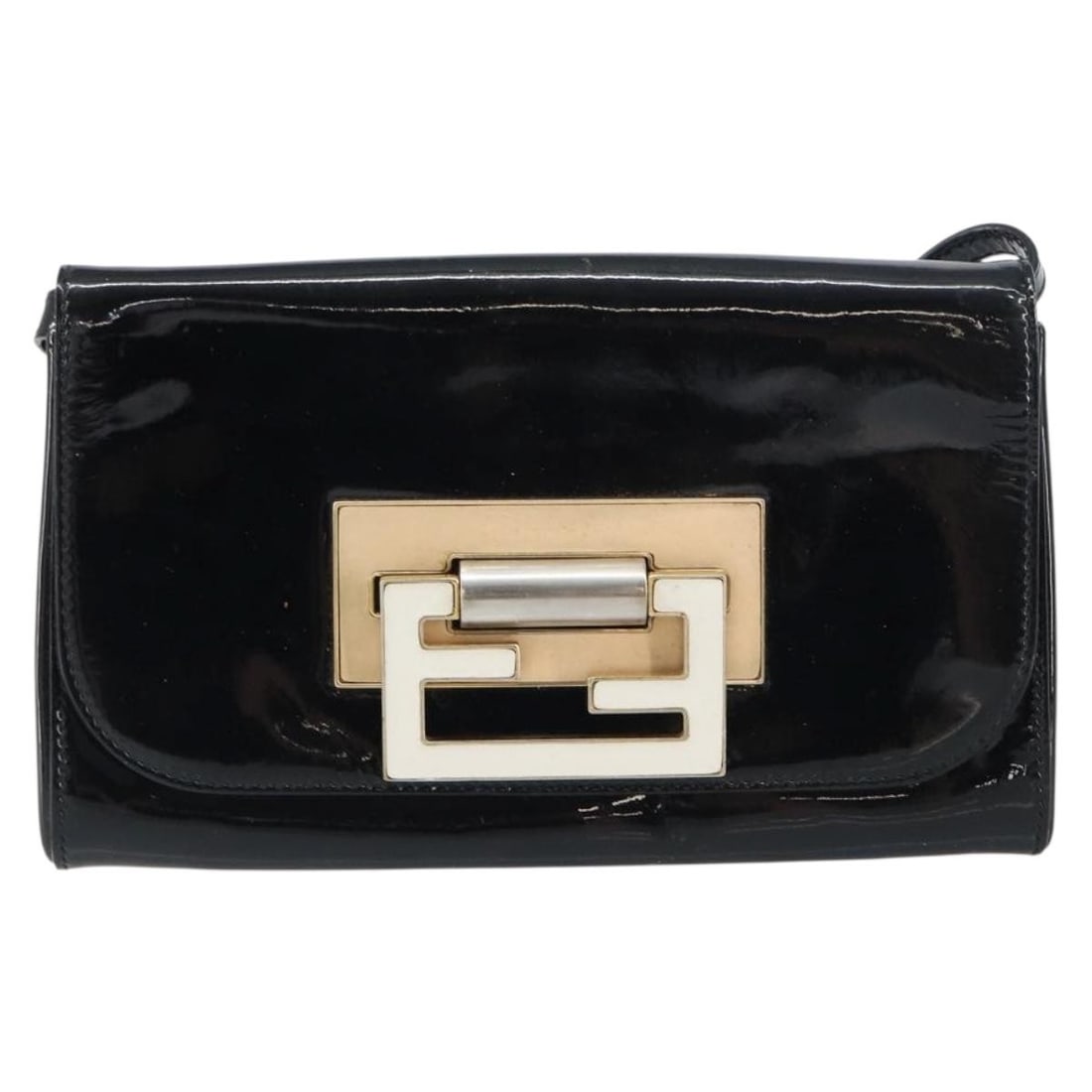 Fendi Patent Leather Black Vintage Shoulder Bag 22cm by 13cm: Fendi Patent Leather Black Vintage Shoulder Bag 22cm by 13cm This pre-owned Fendi vintage shoulder bag features black patent leather construction with a sleek, compact design suitable for female use. 