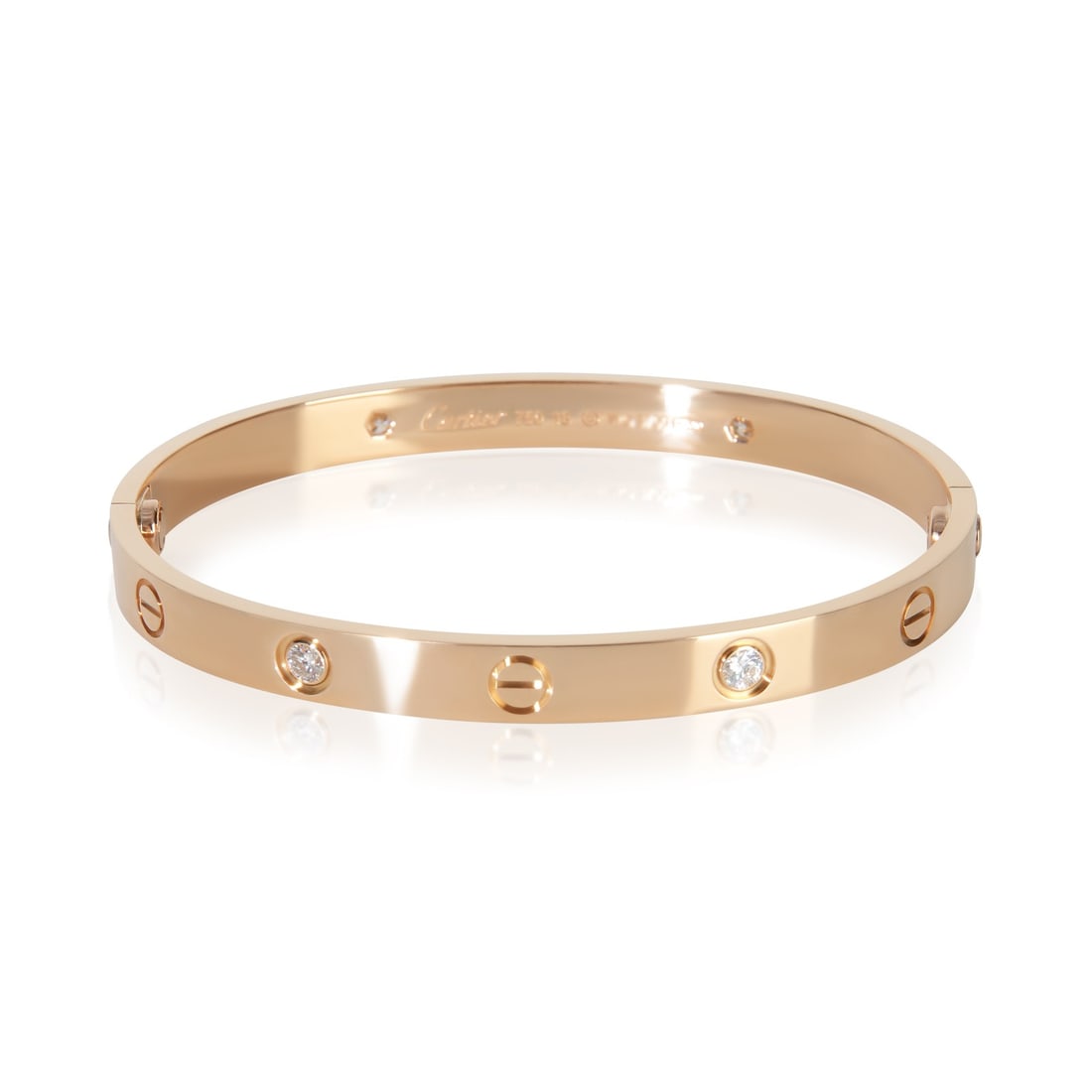 Cartier Love 18k Rose Gold Diamond Bracelet with Box and Screwdriver: Cartier Love 18k Rose Gold Diamond Bracelet with Box and Screwdriver This Cartier Love Bracelet is crafted from 18k rose gold and features round brilliant white diamonds with a total carat weight of 0