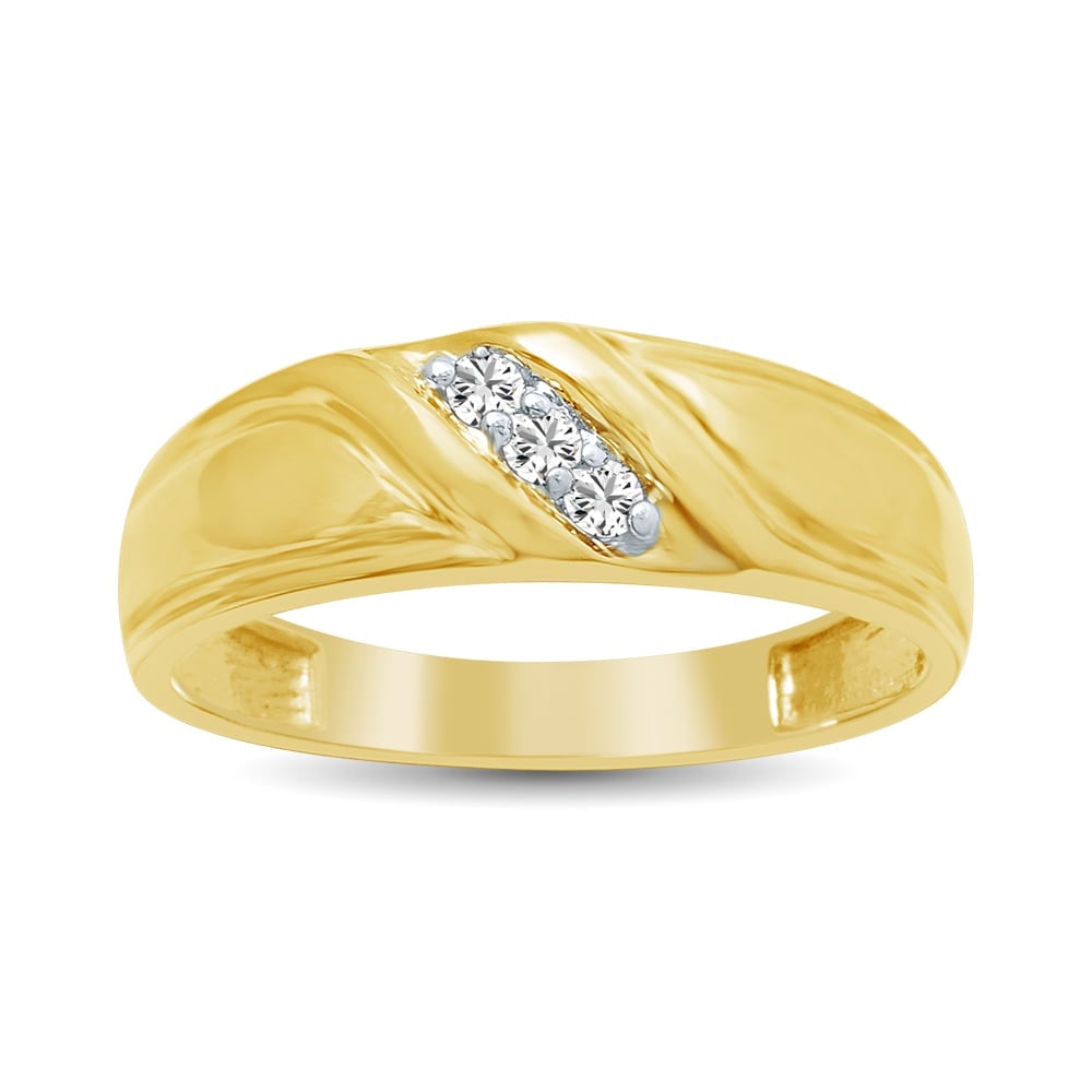 Diamond Mens Wedding Band 1/20 Ct.tw Round-cut 10K Yellow Gold: Diamond Mens Wedding Band 1/20 Ct.tw Round-cut 10K Yellow Gold 10k Yellow Gold Stone Color: Gh Stone Clarity: I1 Each ring is presented in standard size 6.5. Complimentary resizing is available betwee