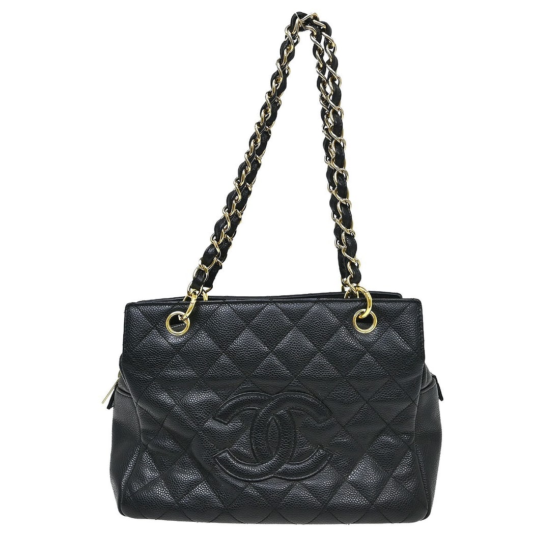 CHANEL Petite Timeless Tote Black Caviar Leather Chain Strap: CHANEL Petite Timeless Tote Black Caviar Leather Chain Strap This Chanel Petite Timeless Tote (PTT) is crafted from black caviar skin leather and features the iconic quilted design. The medium-sized h