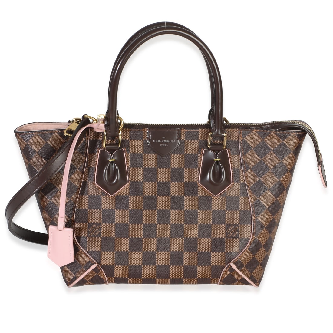 Louis Vuitton Caissa PM Tote Brown Coated Canvas: Louis Vuitton Caissa PM Tote Brown Coated Canvas This Louis Vuitton Rose Ballerine Damier Ebene Canvas Caissa PM Tote is a pre-owned designer handbag crafted from durable coated canvas in a classic br