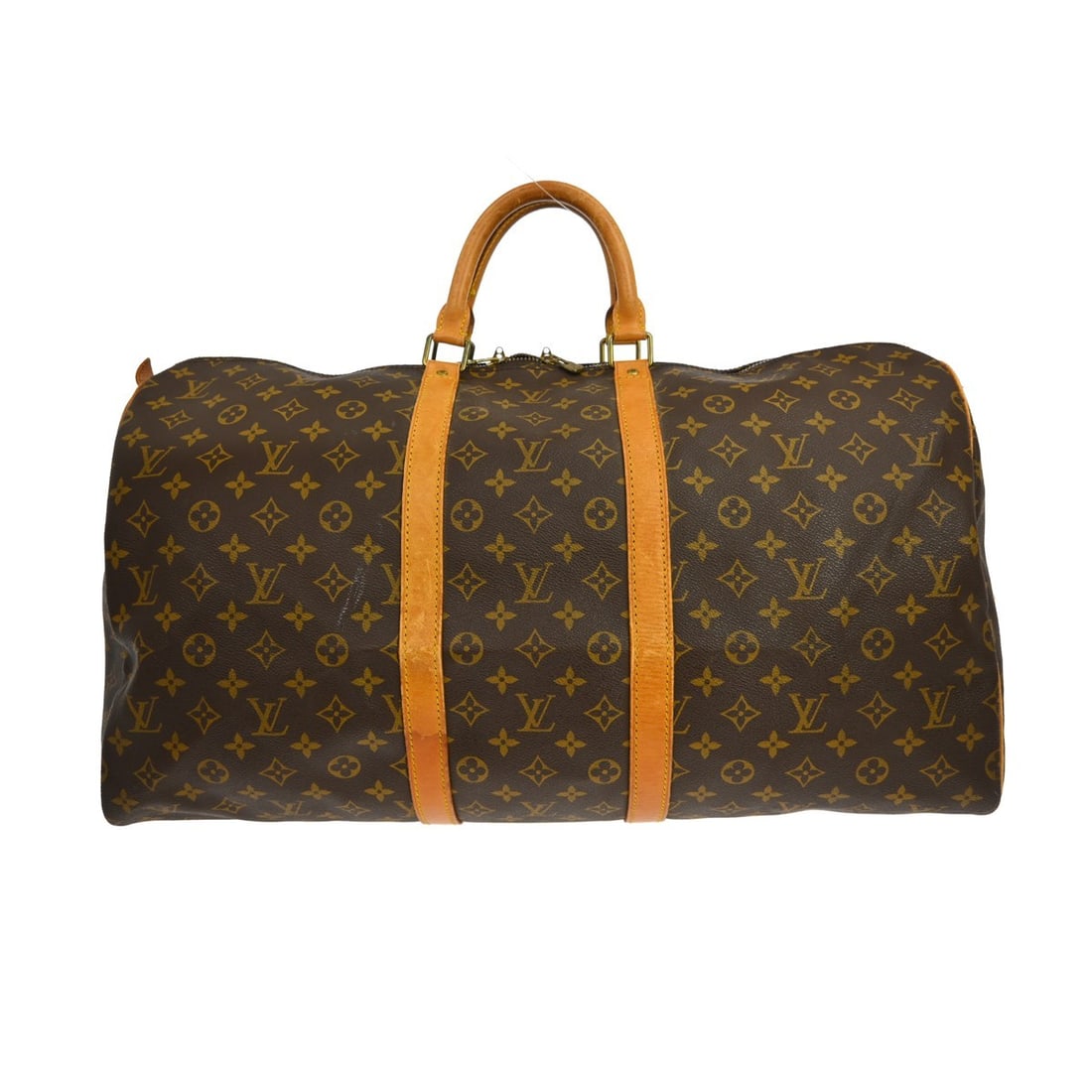 Louis Vuitton Keepall 55 Monogram Duffle Travel Bag: Louis Vuitton Keepall 55 Monogram Duffle Travel Bag This Louis Vuitton Keepall 55 is a vintage extra-large travel handbag crafted from signature monogram canvas leather with beige double leather handl