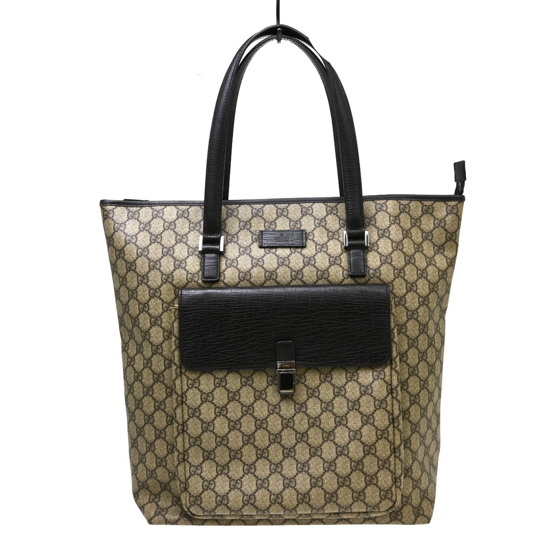 Gucci GG Beige PVC Leather Tote Bag 14 in 15 in: Gucci GG Beige PVC Leather Tote Bag 14 in 15 in This vintage Gucci tote handbag features the iconic GG pattern in beige canvas leather. Designed for women, the large tote offers a spacious interior an