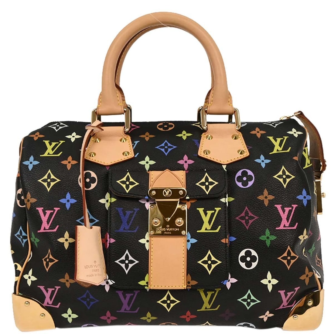 Louis Vuitton Black Multicolor Speedy 30 Handbag M92642: Louis Vuitton Black Multicolor Speedy 30 Handbag M92642 The Louis Vuitton Black Monogram Multicolor Speedy 30 Handbag is a stylish and practical accessory, perfect for casual occasions. Crafted in Fra