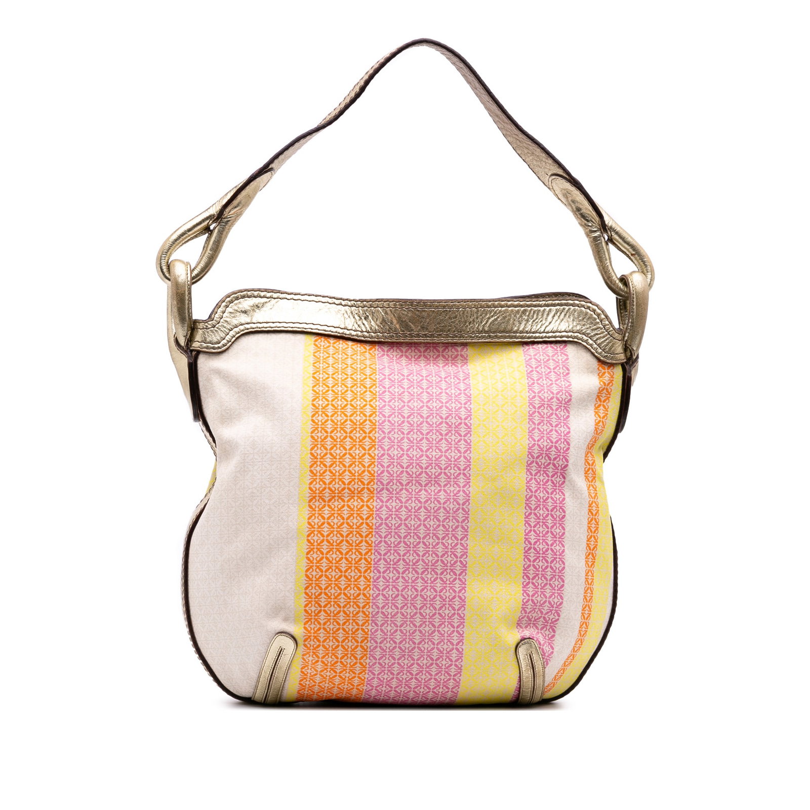 LOEWE Anagram Canvas New Road Pink Shoulder Bag: LOEWE Anagram Canvas New Road Pink Shoulder Bag This stylish LOEWE Anagram Canvas New Road Shoulder Bag features a durable canvas body complemented by luxurious leather trim. The bag is designed with 