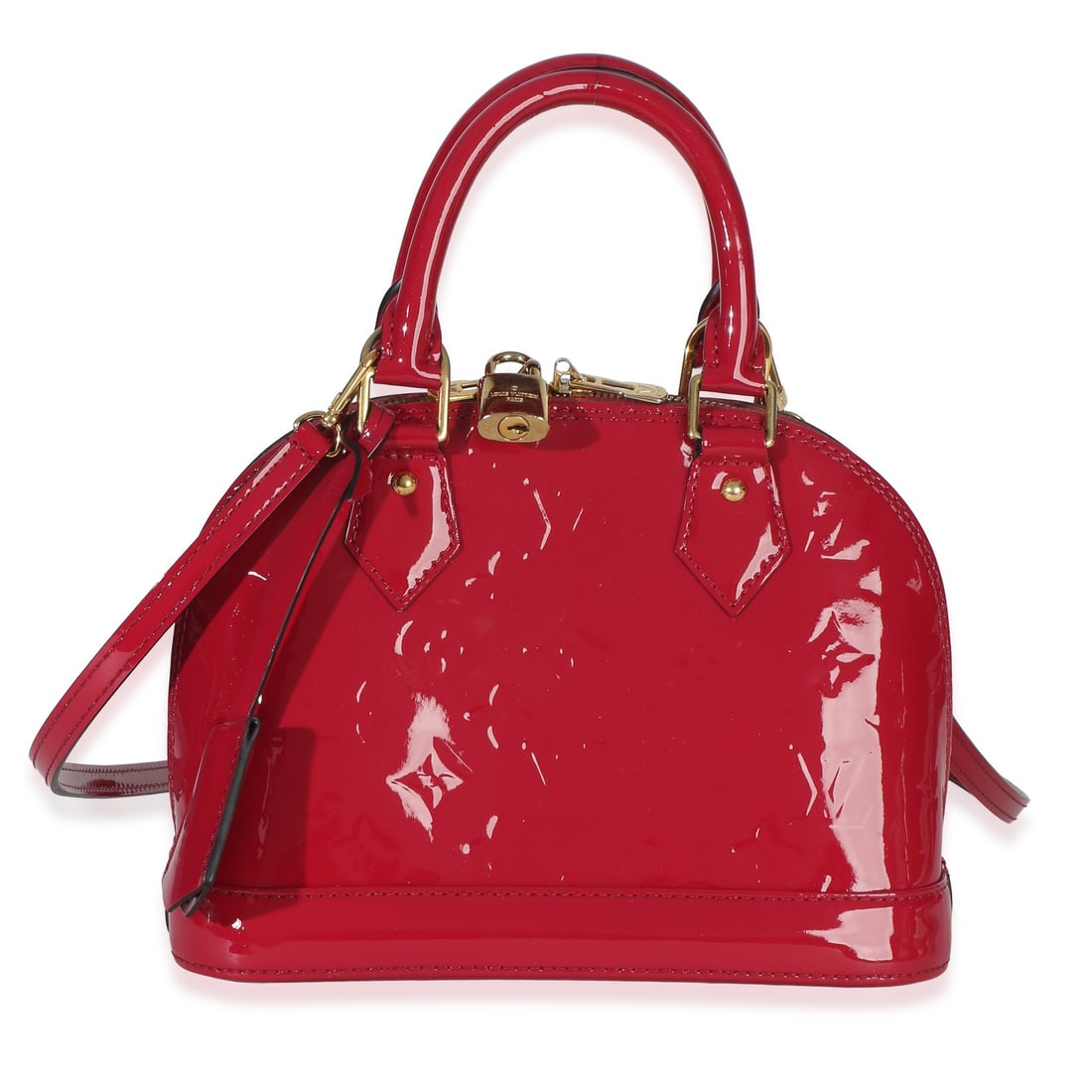 Louis Vuitton Alma BB Fuchsia Monogram Vernis Patent Leather Handbag: Louis Vuitton Alma BB Fuchsia Monogram Vernis Patent Leather Handbag This Louis Vuitton Monogram Vernis Alma BB handbag features a striking fuchsia pink patent leather exterior with gold-tone hardware
