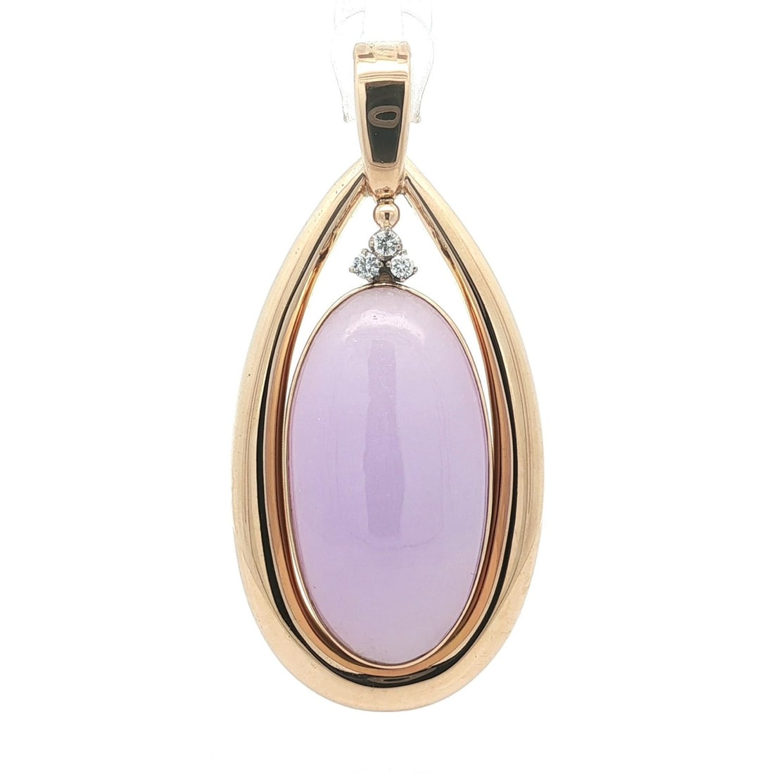 14k Gold GIA Certified Large Oval Purple Lavender Jade Diamond Pendant: 14k Gold GIA Certified Large Oval Purple Lavender Jade Diamond Pendant This stunning pendant showcases a large, oval-shaped natural jadeite jade centerpiece, featuring a beautiful purple lavender hue.