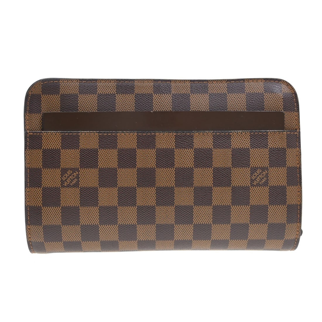 Louis Vuitton Damier Ebene Small Zip Clutch Brown Leather: Louis Vuitton Damier Ebene Small Zip Clutch Brown Leather This Louis Vuitton Damier Ebene Orsay clutch features a classic brown canvas leather exterior with the iconic Damier pattern. The bag is accen