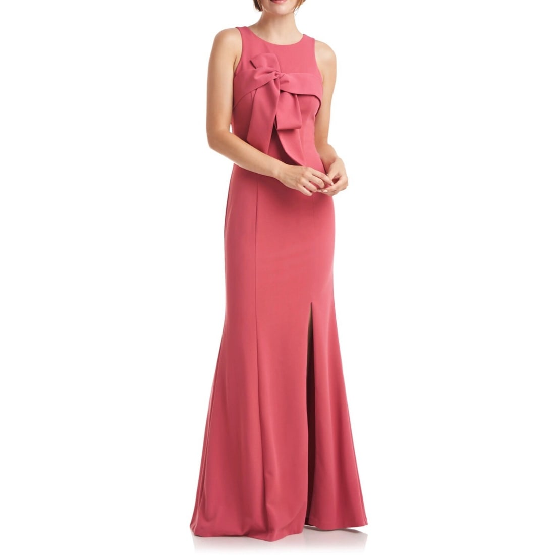 JS Collection Halter Gown with Bow Detail and Leg Slit Size 12: JS Collection Halter Gown with Bow Detail and Leg Slit Size 12 Elevate your formal wardrobe with this stunning long gown from JS Collections, featuring a sophisticated halter neckline and an eye-catch