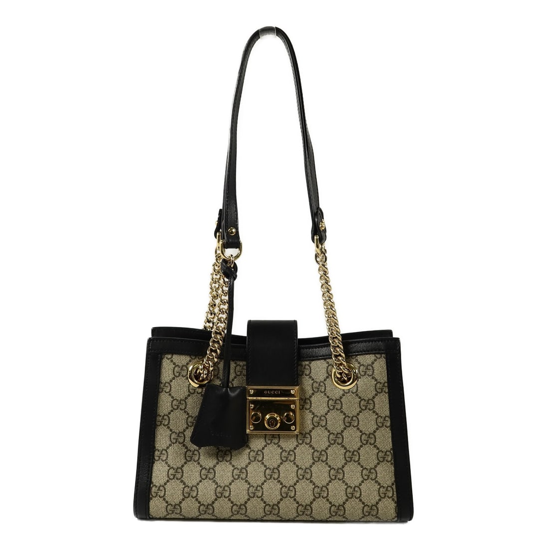 Gucci Padlock Small Chain Shoulder Bag Brown GG Canvas GHW: Gucci Padlock Small Chain Shoulder Bag Brown GG Canvas GHW This Gucci GG Padlock Small Chain Shoulder Bag features a brown PVC coated canvas exterior with gold-tone hardware. Designed for women, this 