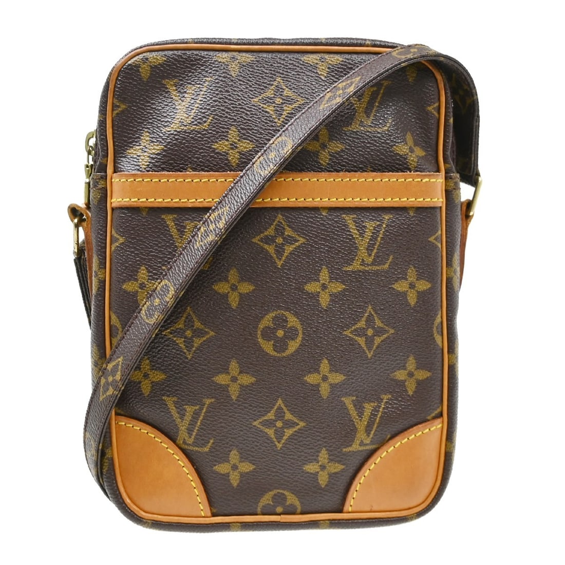Louis Vuitton Danube Monogram Canvas Crossbody Bag M45266: Louis Vuitton Danube Monogram Canvas Crossbody Bag M45266 This Louis Vuitton Danube crossbody shoulder bag features the iconic monogram canvas with leather accents and gold-tone hardware. Designed wit