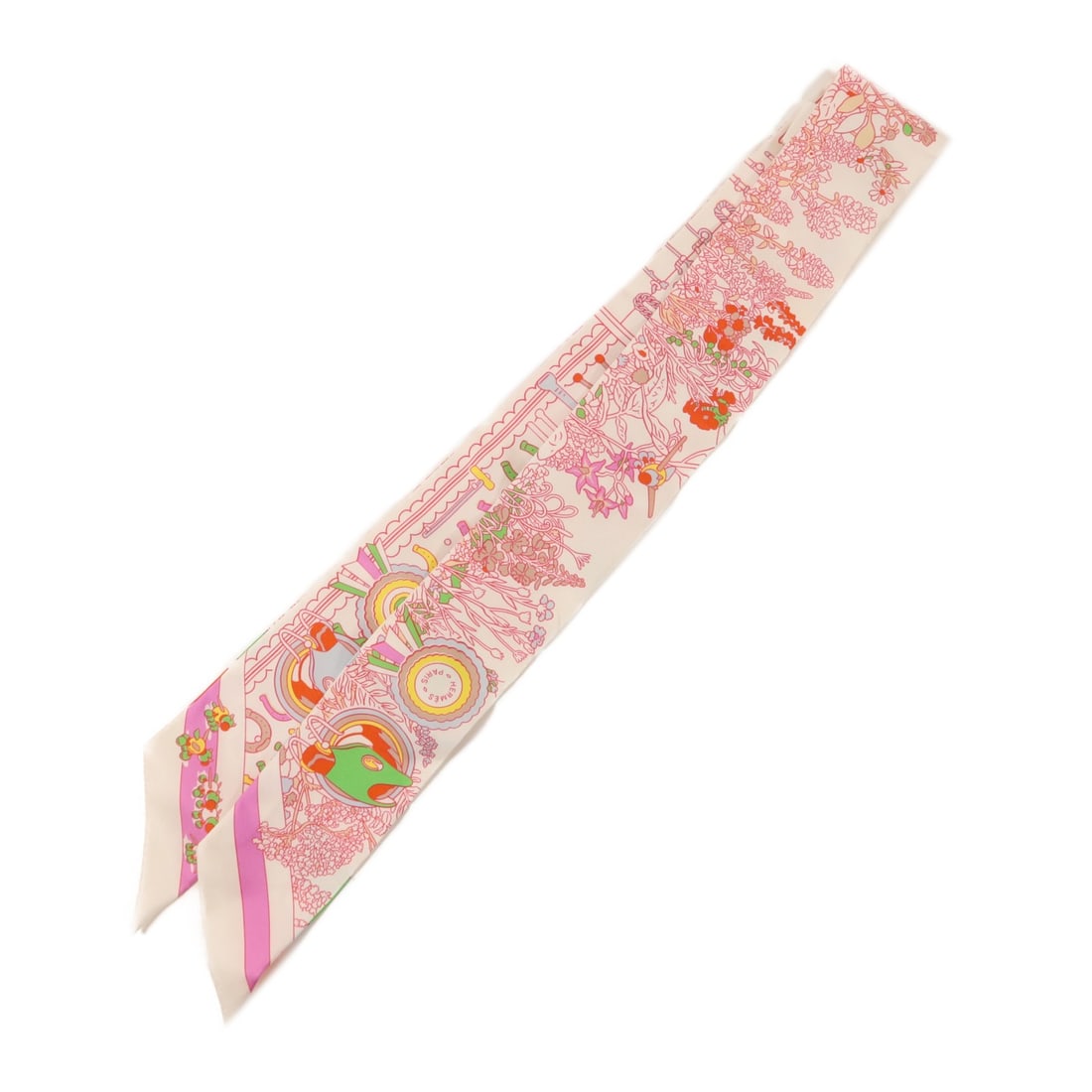 Hermes Silk Twilly White Pink Red Women's Scarf: Hermes Silk Twilly White Pink Red Women's Scarf This Hermes Twilly scarf for women is crafted from luxurious silk in a white, pink, and red color palette. Made in France, it features a refined design 