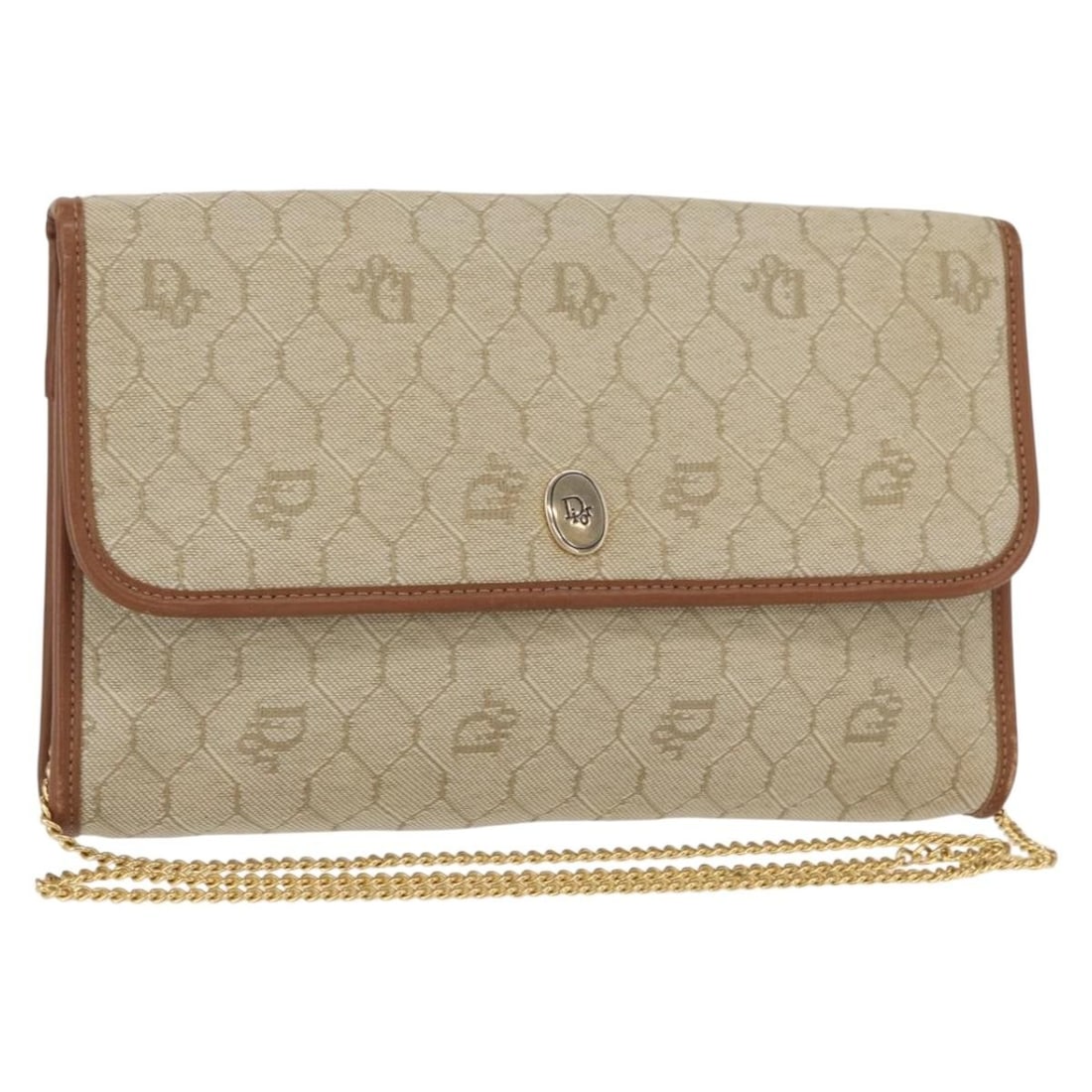 Christian Dior Beige Canvas Vintage Honeycomb Chain Shoulder Bag (1 of 18)