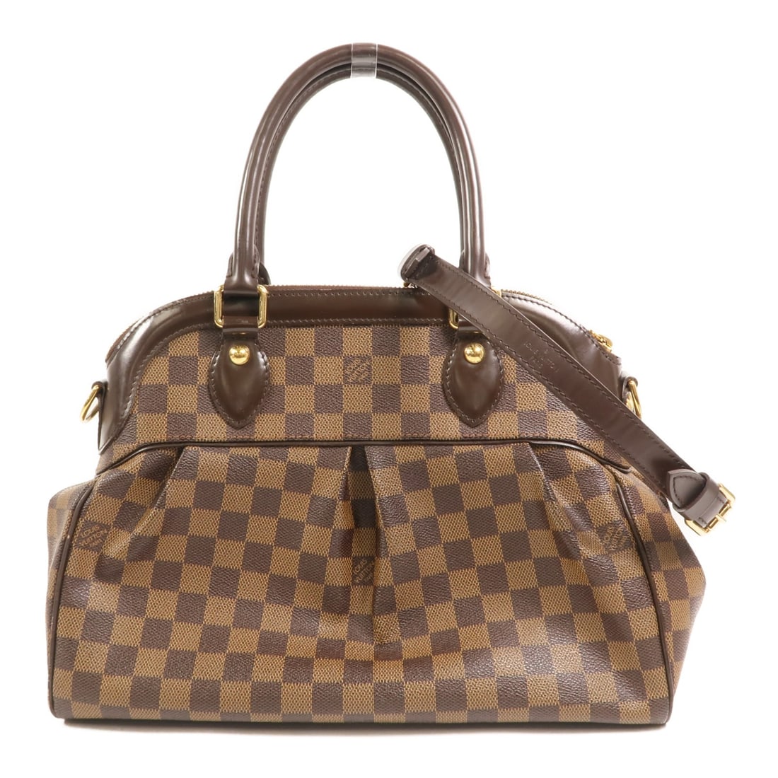 Louis Vuitton Trevi Damier Brown PVC 2 Way Shoulder Bag GHW: Louis Vuitton Trevi Damier Brown PVC 2 Way Shoulder Bag GHW This Louis Vuitton Trevi 2-way shoulder bag features the iconic Damier brown PVC coated canvas and gold-tone hardware. Designed for versatil