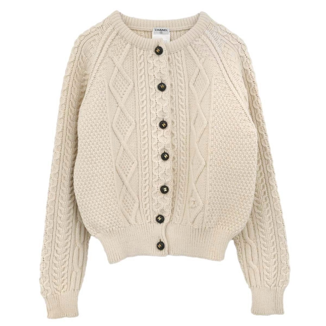 White Wool Cardigan Sweater Chanel Fisherman Style 96A Size 44 (1 of 18)