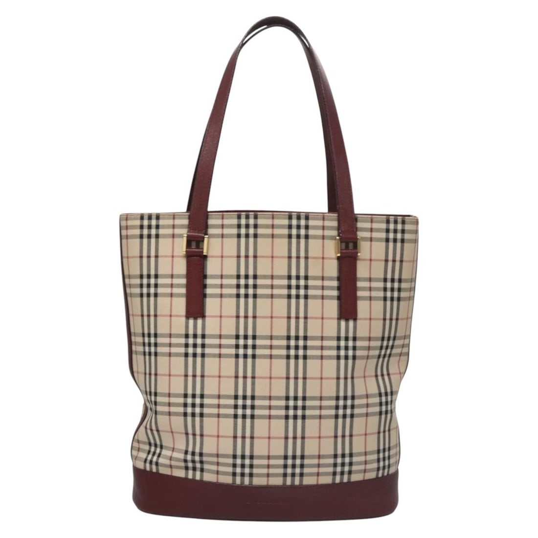 Nova Check Tote Bag in Canvas and Leather by Burberry: Nova Check Tote Bag in Canvas and Leather by Burberry This Burberry Nova Check Tote features a classic beige canvas exterior with leather accents. Designed for women, the bag showcases the signature N