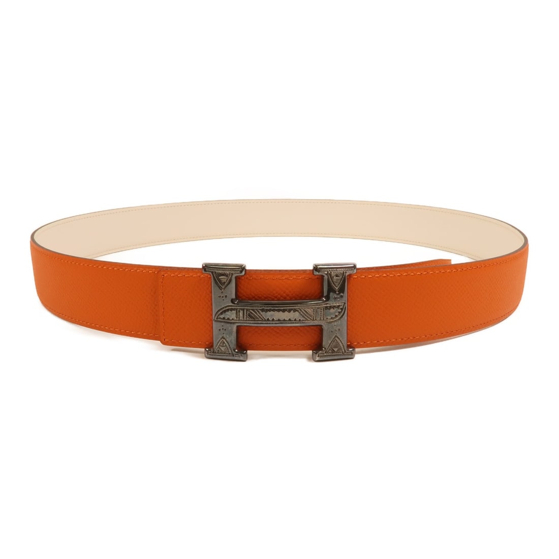 Hermes Constance H Buckle Mens Belt Epsom and Swift Leather Orange Beton (1 of 7)
