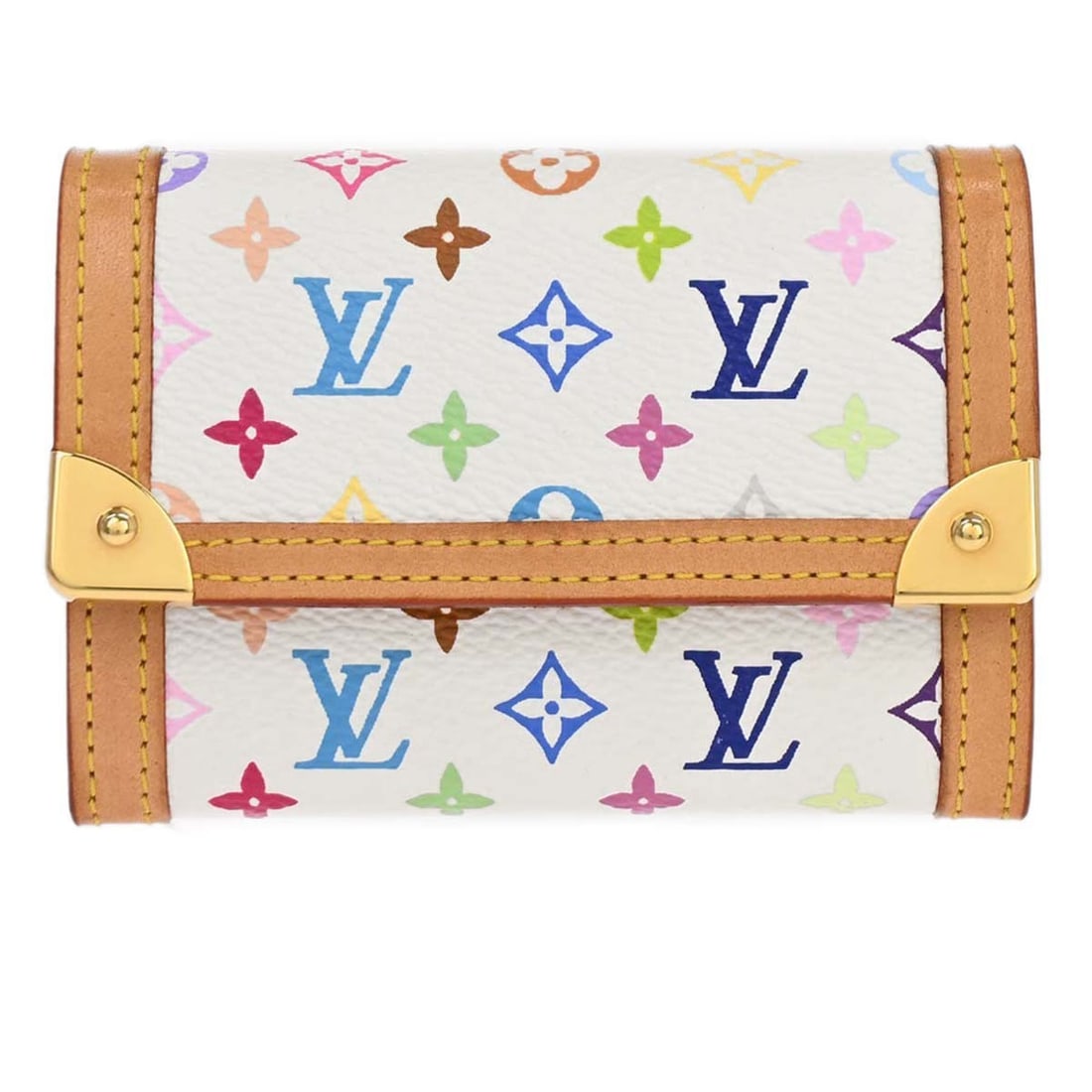 Louis Vuitton Monogram Multicolor White Coin Purse M92657 MI1008: Louis Vuitton Monogram Multicolor White Coin Purse M92657 MI1008 This Louis Vuitton Porte Monnaie Plat wallet features the iconic Monogram Multicolor canvas in white, designed for women. Made in Franc