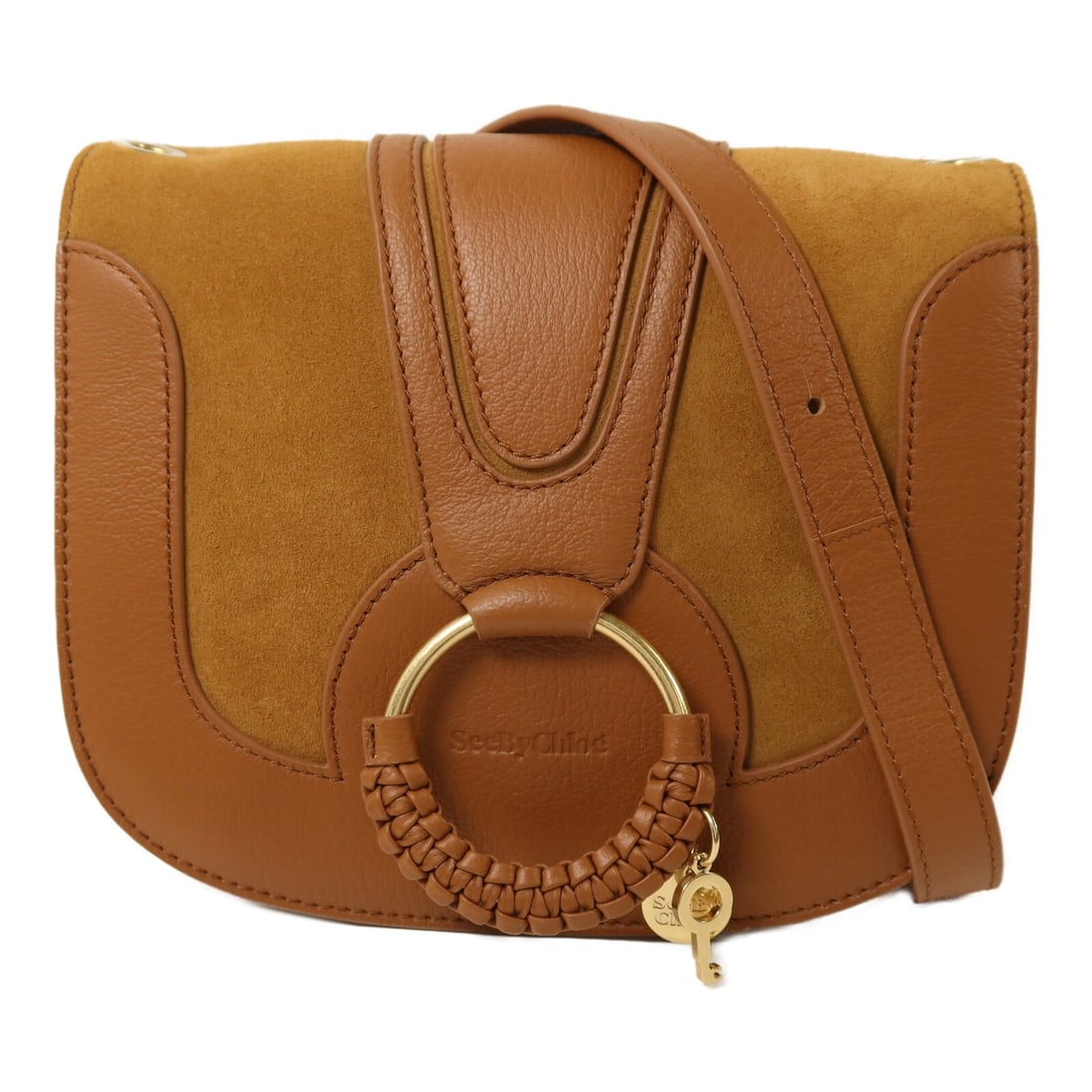 See by Chloe Brown Calfskin and Suede Shoulder Bag Gold Hardware: See by Chloe Brown Calfskin and Suede Shoulder Bag Gold Hardware This See by Chloe shoulder bag features a combination of calfskin leather and suede in a brown color. Designed for women, it offers a r