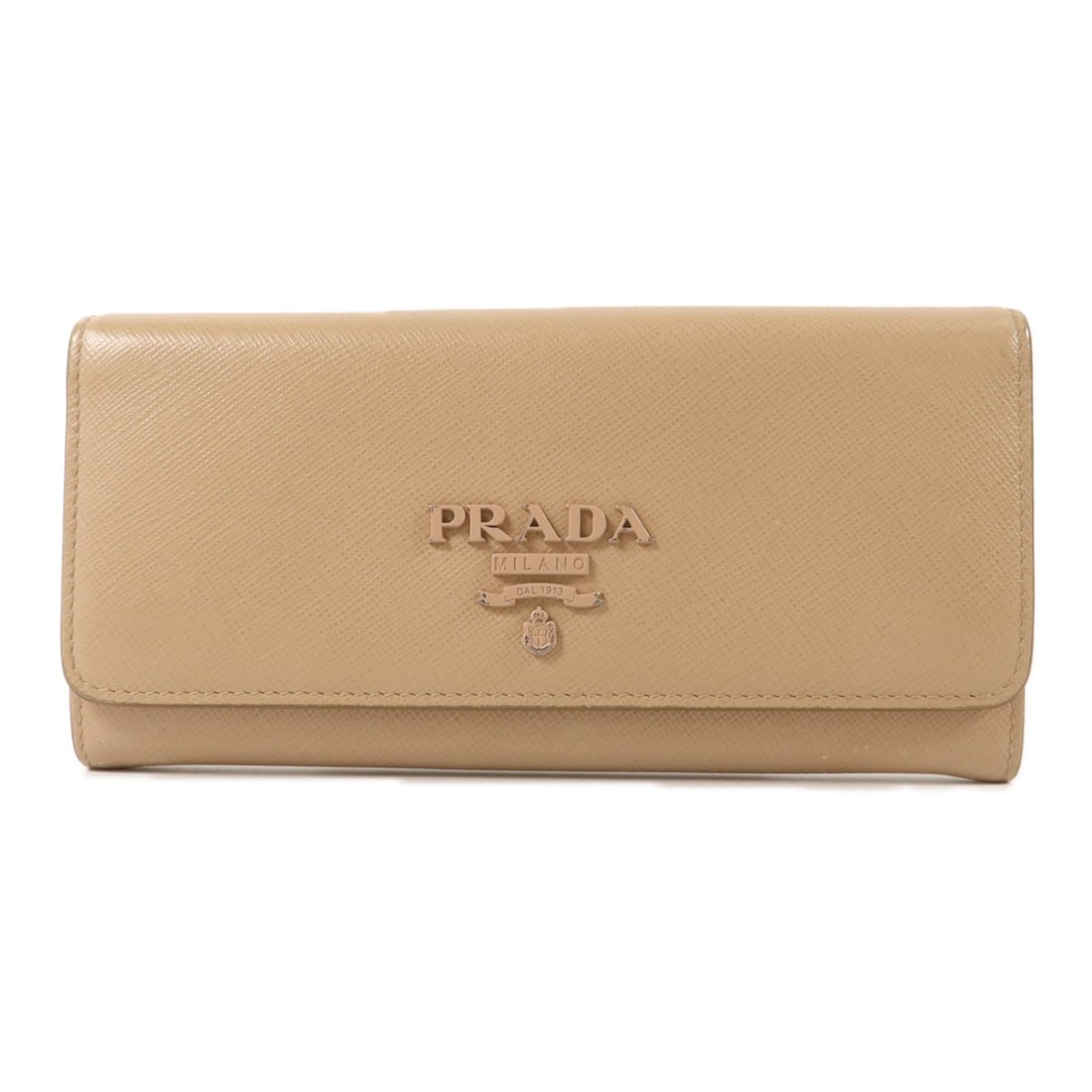 Prada beige calfskin bifold purse GHW long wallet: Prada beige calfskin bifold purse GHW long wallet This Prada long bifold wallet is crafted from beige calfskin leather and features a gold-tone hardware accent. Designed for women, it offers a classic