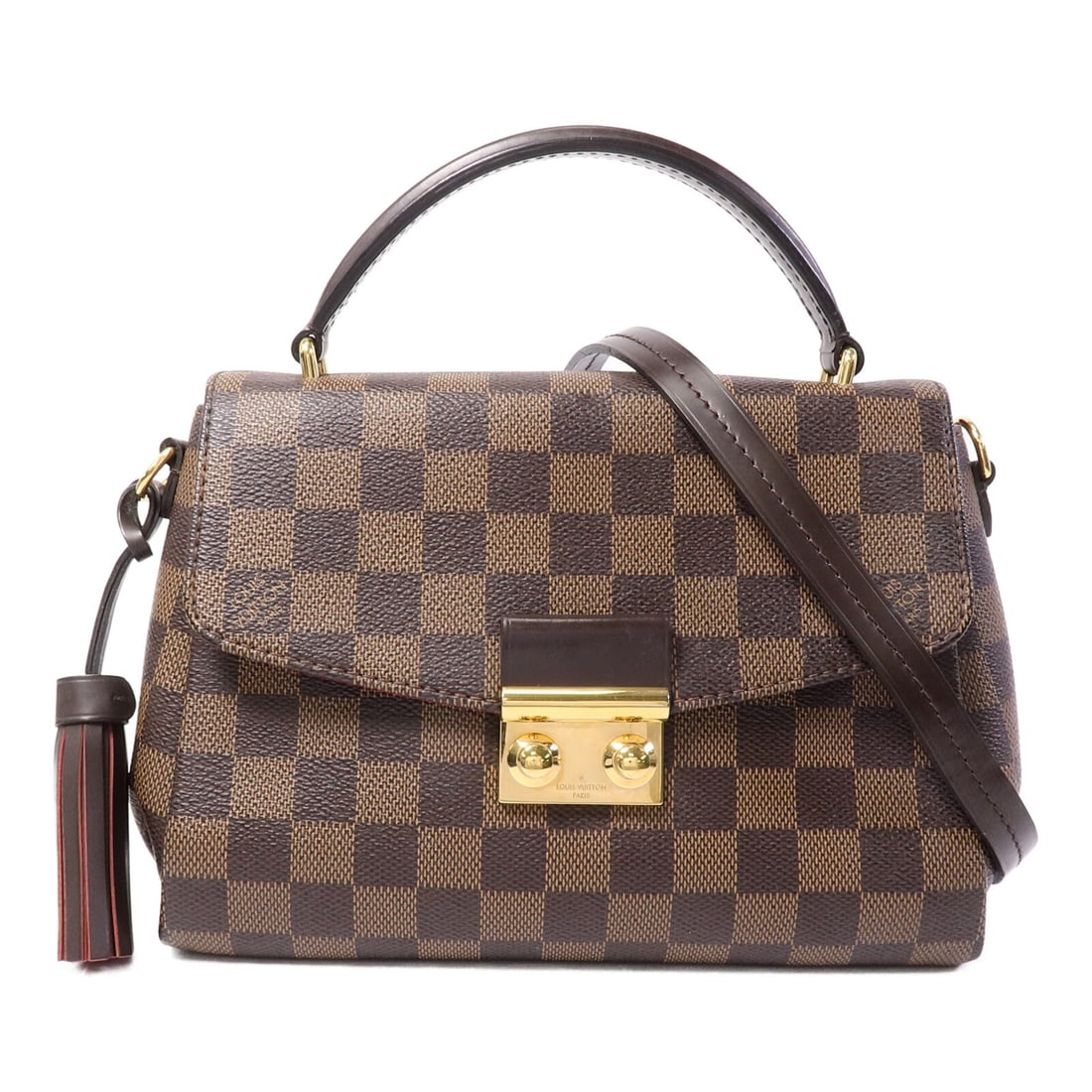 Louis Vuitton Croisette Damier Brown 2 Way Shoulder Bag GHW: Louis Vuitton Croisette Damier Brown 2 Way Shoulder Bag GHW This Louis Vuitton Croisette 2-way shoulder bag features the iconic Damier brown PVC coated canvas and gold-tone hardware. Designed for vers