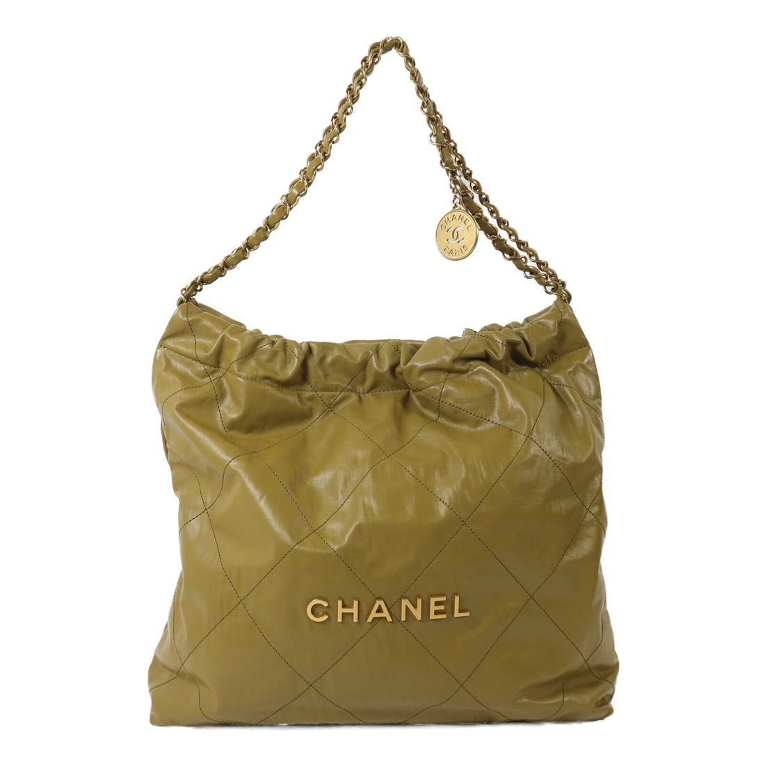 CHANEL 22 Small Shoulder Bag Calfskin Olive Green GHW: CHANEL 22 Small Shoulder Bag Calfskin Olive Green GHW This CHANEL 22 Small Chain Shoulder Bag features a classic olive green calfskin exterior with gold-tone hardware. Designed for women, this elegant