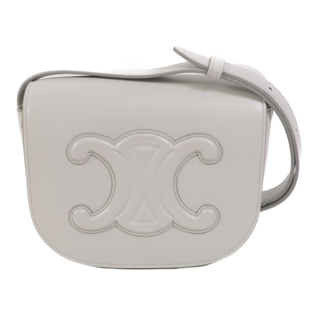 CELINE Folco Triomphe calfskin shoulder bag soft blue GHW: CELINE Folco Triomphe calfskin shoulder bag soft blue GHW This CELINE Folco Cuir Triomphe shoulder bag features a soft blue calfskin leather exterior and gold-tone hardware. Designed for women, it off