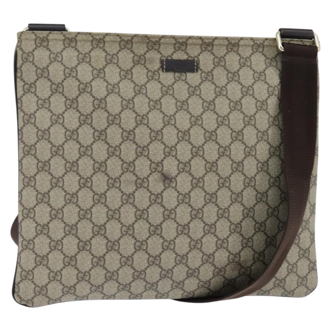Gucci GG Coated Canvas Zip Top Messenger Bag Beige Unisex: Gucci GG Coated Canvas Zip Top Messenger Bag Beige Unisex This pre-owned Gucci Zip Top Messenger Bag is crafted from beige coated canvas and designed for unisex use. It features a zip-top closure, lea