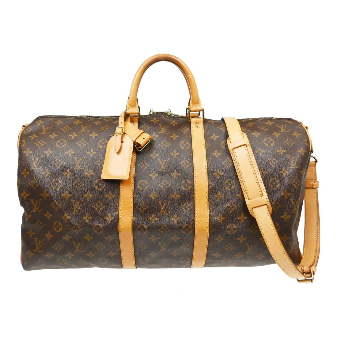 Louis Vuitton Monogram Keepall Bandouliere 55 Duffle Travel Bag: Louis Vuitton Monogram Keepall Bandouliere 55 Duffle Travel Bag This is a vintage Louis Vuitton Keepall Bandouliere 55 travel bag, crafted from signature monogram canvas with beige leather double hand