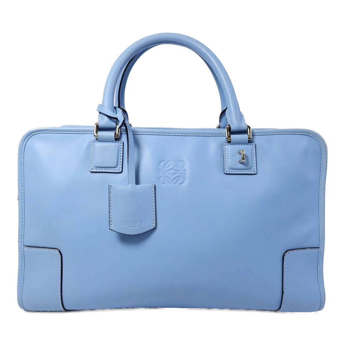 LOEWE Amazona Blue Calfskin Leather Handbag GHW: LOEWE Amazona Blue Calfskin Leather Handbag GHW This LOEWE Amazona handbag is crafted from high-quality calfskin leather in a striking blue color. Designed for women, it features a regular size and of