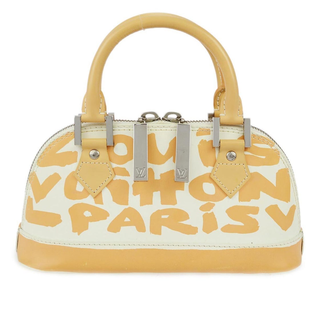 Beige Graffiti Alma PM Small Leather Handbag by Louis Vuitton M92178: Beige Graffiti Alma PM Small Leather Handbag by Louis Vuitton M92178 This Louis Vuitton Graffiti Alma PM handbag features a beige leather exterior with a distinctive graffiti pattern. The bag is desig
