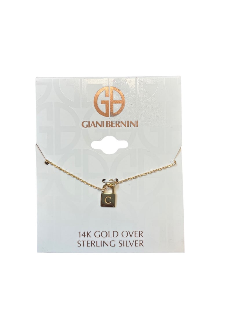 Giani Bernini Gold Initial Padlock Necklace Letter C 18k: Giani Bernini Gold Initial Padlock Necklace Letter C 18k Add a touch of elegance to your jewelry collection with this stunning Initial Padlock Pendant Necklace featuring the letter 'C'. Crafted from 1