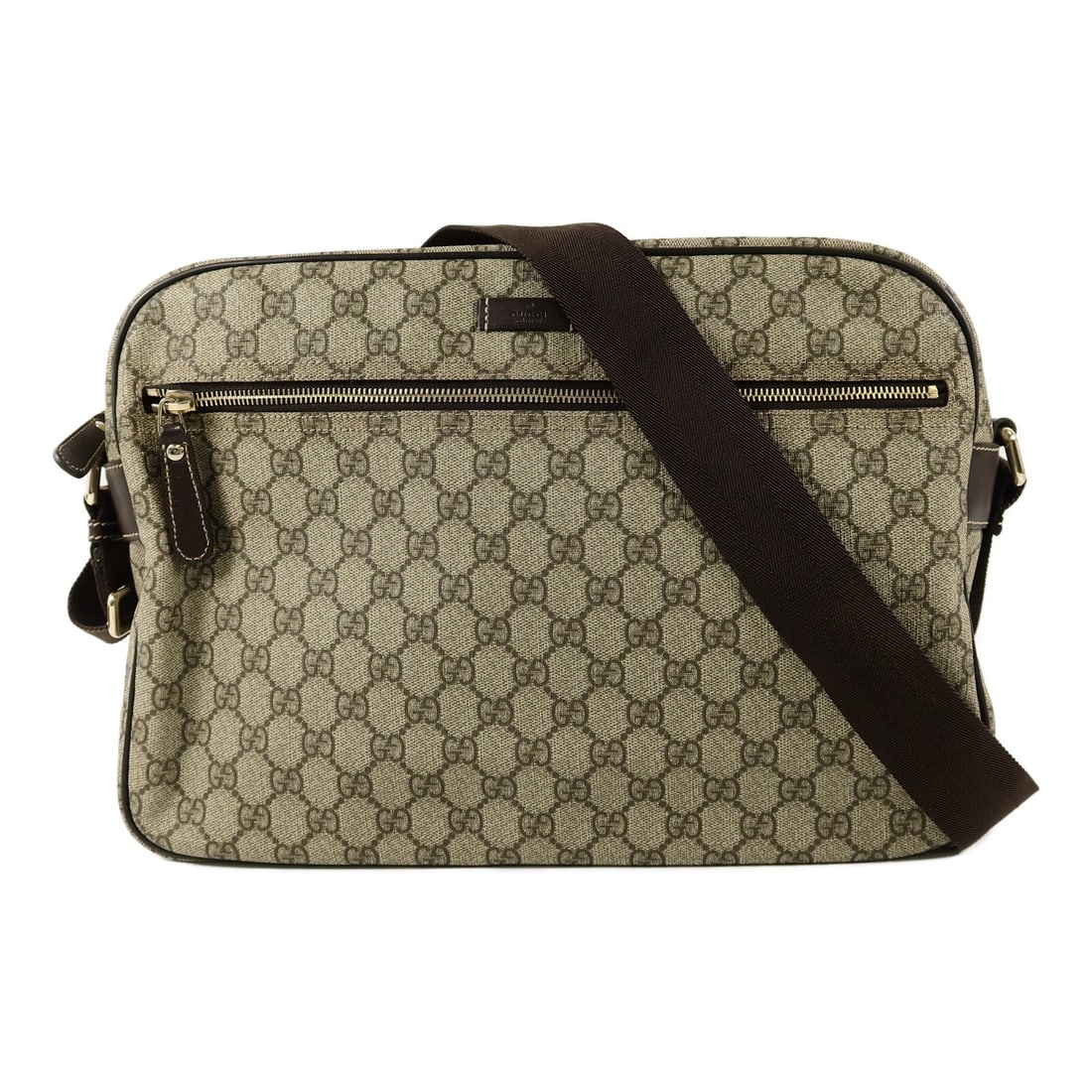Gucci GG coated canvas brown messenger shoulder bag: Gucci GG coated canvas brown messenger shoulder bag This GUCCI GG Messenger Shoulder Bag is crafted from durable brown PVC coated canvas and features a classic messenger style. Designed for men, it of