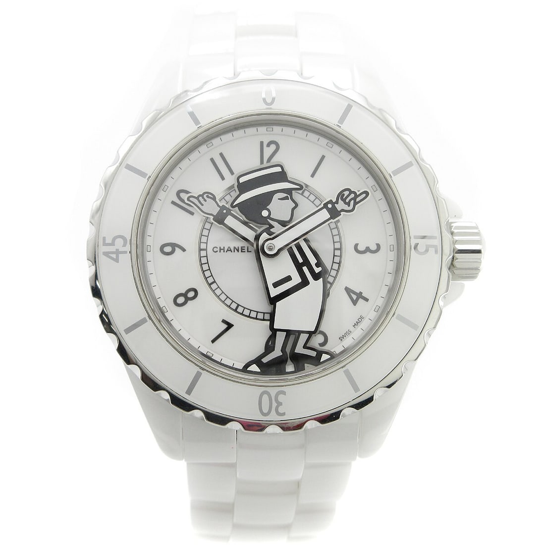 Chanel J12 Mademoiselle 38mm White Ceramic Automatic Wristwatch: Chanel J12 Mademoiselle 38mm White Ceramic Automatic Wristwatch This Chanel J12 Mademoiselle wristwatch features a 38mm white ceramic case and matching ceramic band, offering a refined and modern look