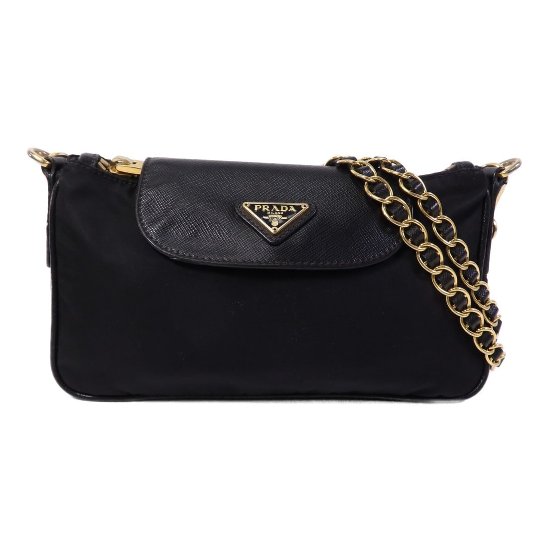 Prada Black Nylon Shoulder Bag GHW BT0779: Prada Black Nylon Shoulder Bag GHW BT0779 This Prada shoulder bag features a sleek black nylon exterior and gold-tone hardware, offering a modern and practical accessory for everyday use. Made in Ital