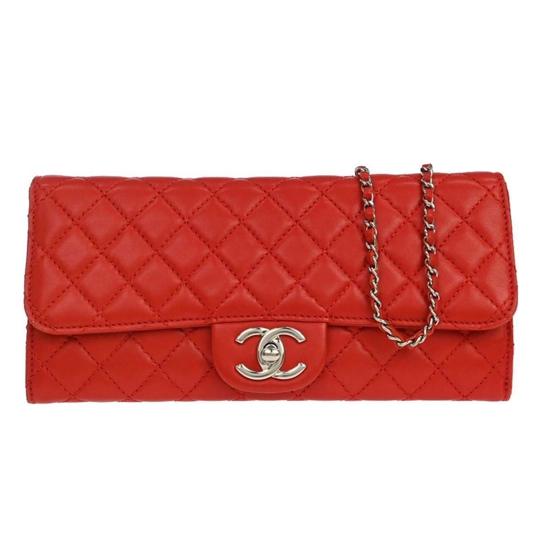 CHANEL Red Lambskin Wallet on Chain: CHANEL Red Lambskin Wallet on Chain This Chanel Wallet on Chain (WOC) bag is crafted from luxurious red lambskin leather and features a folding design. Made in Italy, it is designed for women and offe