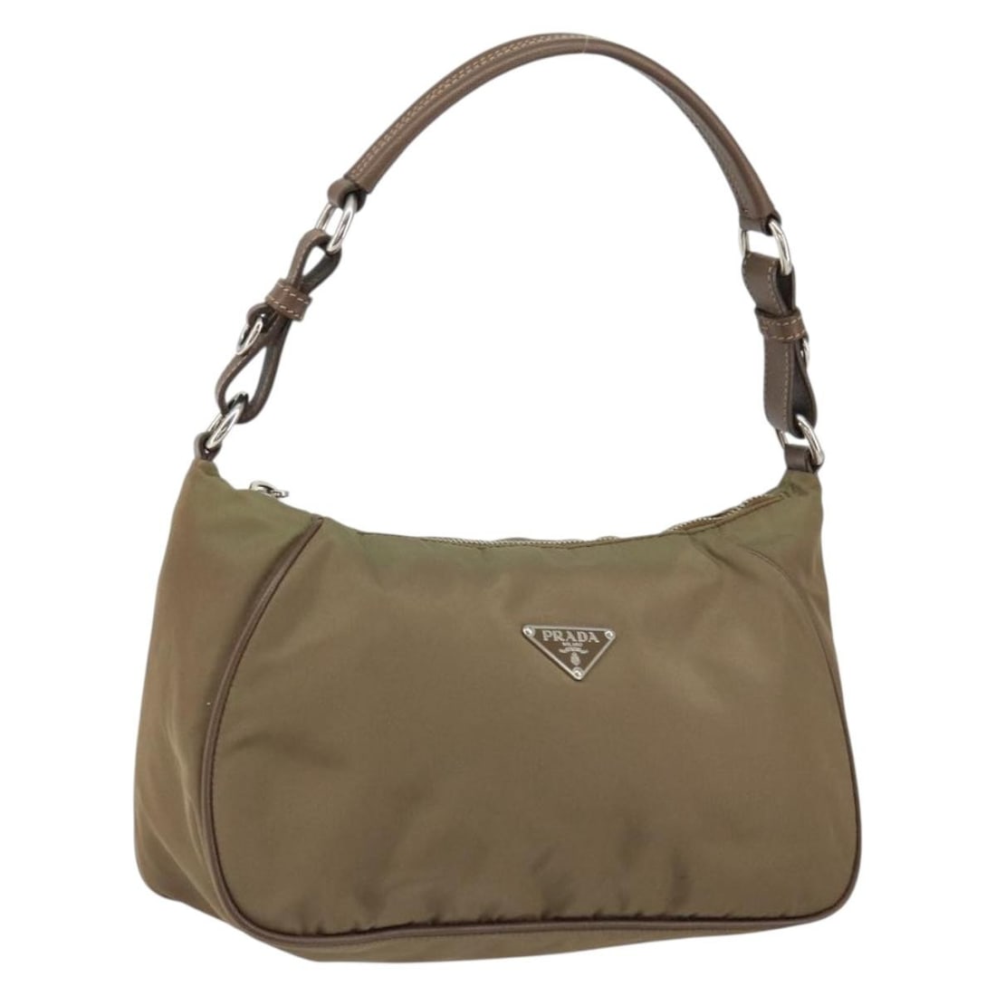 Prada Shoulder Bag Nylon Silver Brown Auth Italy 152732: Prada Shoulder Bag Nylon Silver Brown Auth Italy 152732 This Christian Dior shoulder bag is an exquisite blend of style and functionality. Crafted in Italy, it features a durable nylon exterior in a s