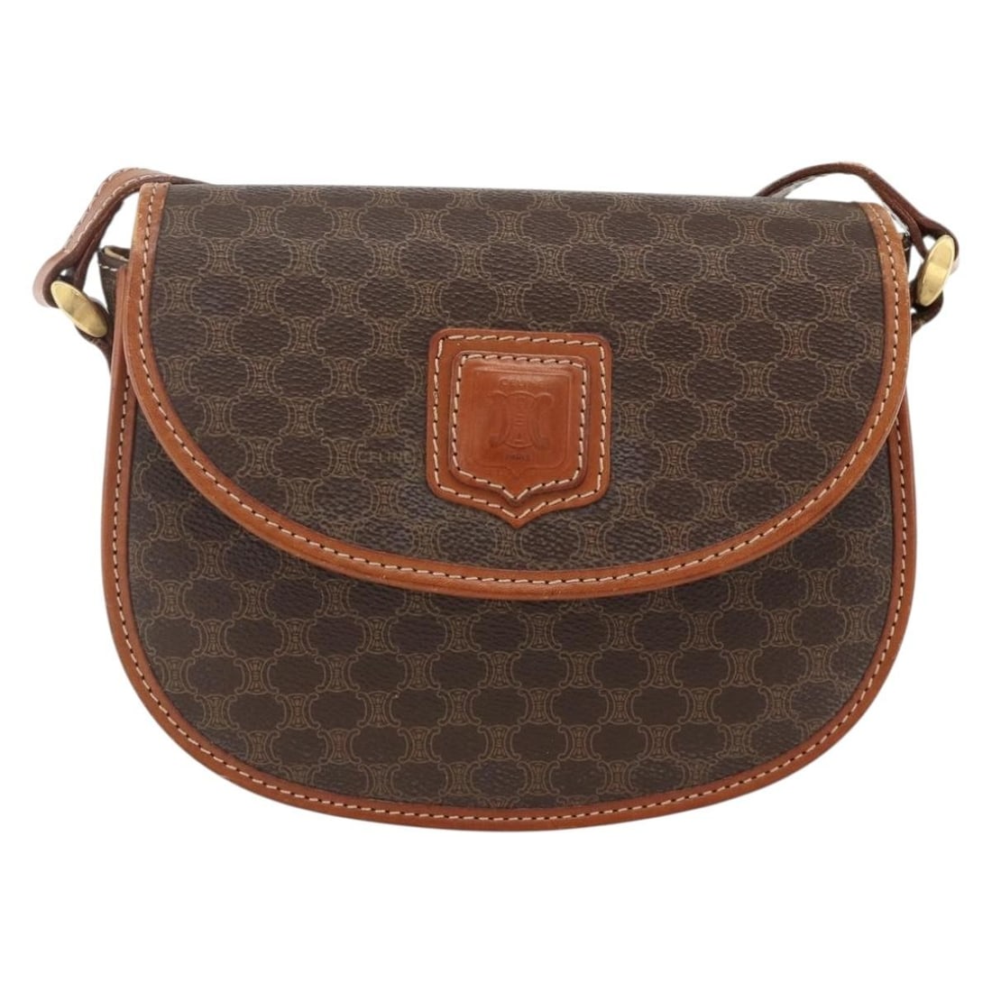 Celine Macadam Canvas Shoulder Bag: Celine Macadam Canvas Shoulder Bag This Celine Vintage Macadam Shoulder Bag features a classic brown canvas exterior accented with leather trim. Crafted in Italy, it is designed for women and showcase